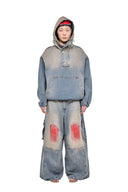 Scars Baggy Washed Denim Pants — Blue