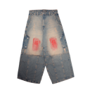 Scars Baggy Washed Denim Pants — Blue