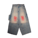 Scars Baggy Washed Denim Pants — Blue
